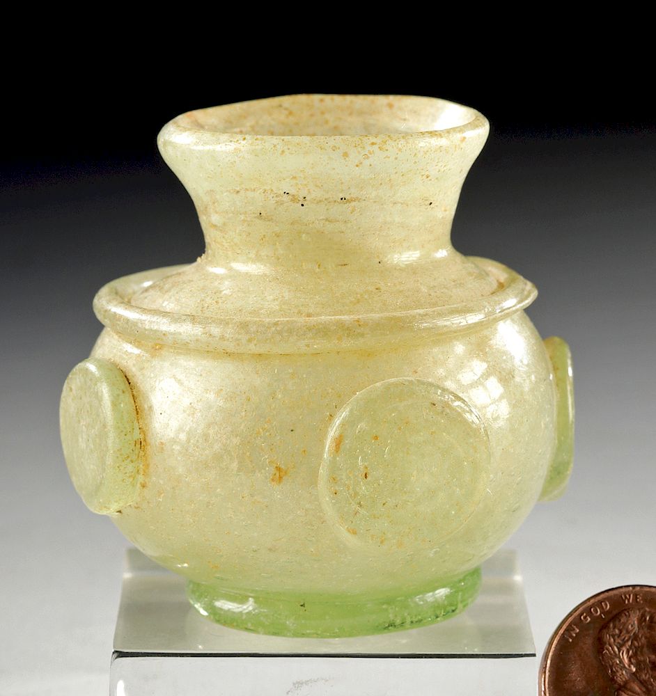 Appraisal: Petite Sassanian Glass Jar w Applied Dots Ancient Near East