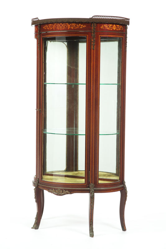 Appraisal: CURIO CABINET Curved glass door and sides with an openwork