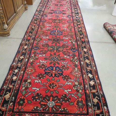 Appraisal: Hamadan Persian Handmade Runner elegant flowering vine red field '