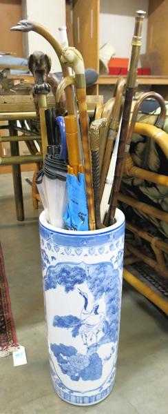 Appraisal: ESTATE CANE COLLECTION AND UMBRELLA STAND walking sticks plane handle