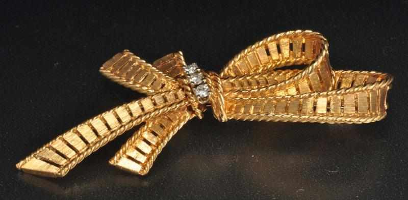 Appraisal: K Y Gold Diamond Bow Pin Description Diamonds ctw Weight