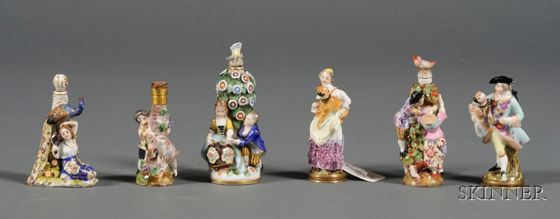 Appraisal: Six Continental Figural Porcelain Scent Bottles late th century depicting