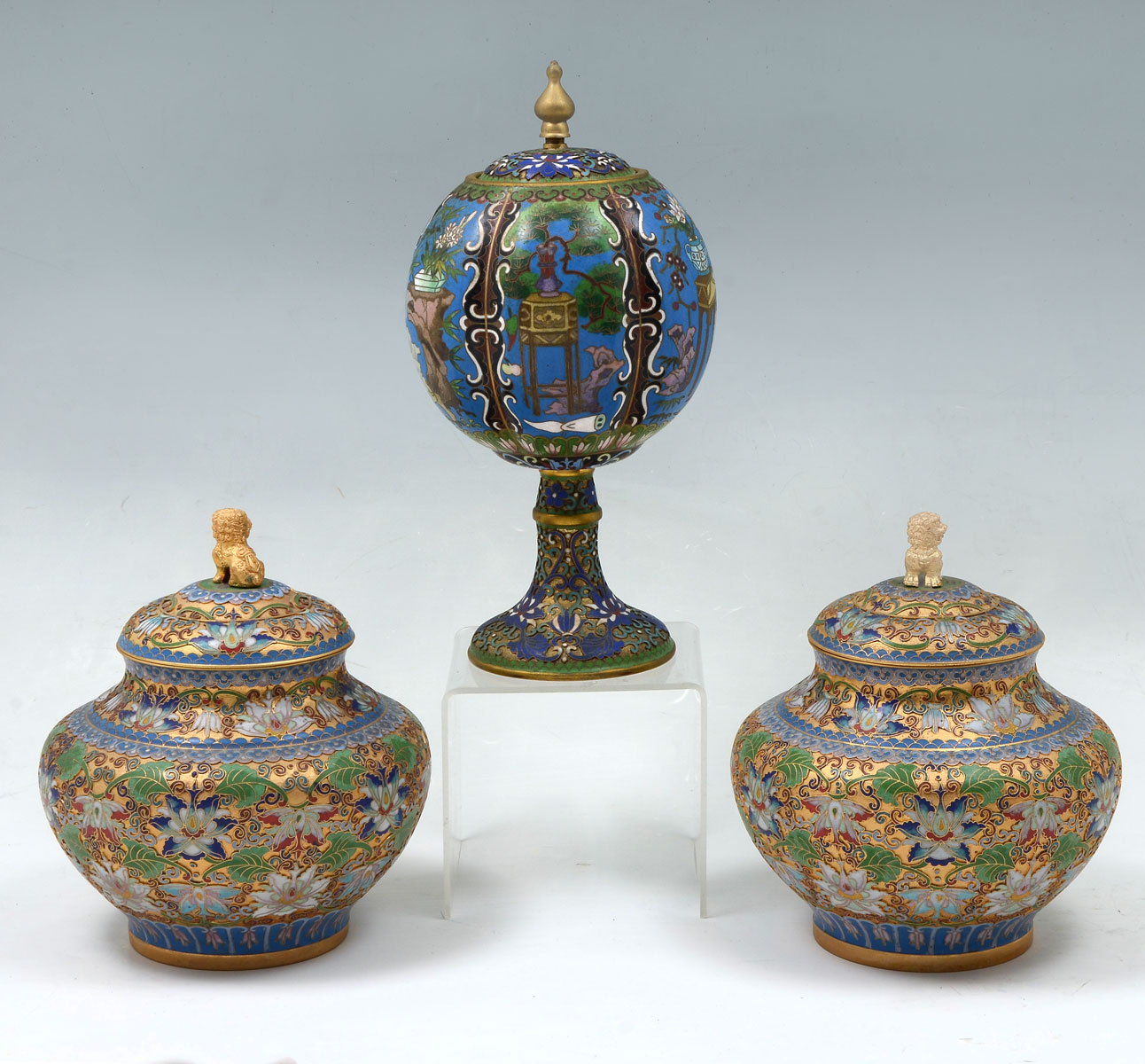 Appraisal: PIECE CHINESE CLOISONNE Comprising - curved panel lidded vessel having