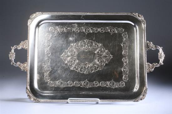 Appraisal: LARGE AMERICAN SILVER PLATED HANDLED SERVING TRAY early-to-mid th century