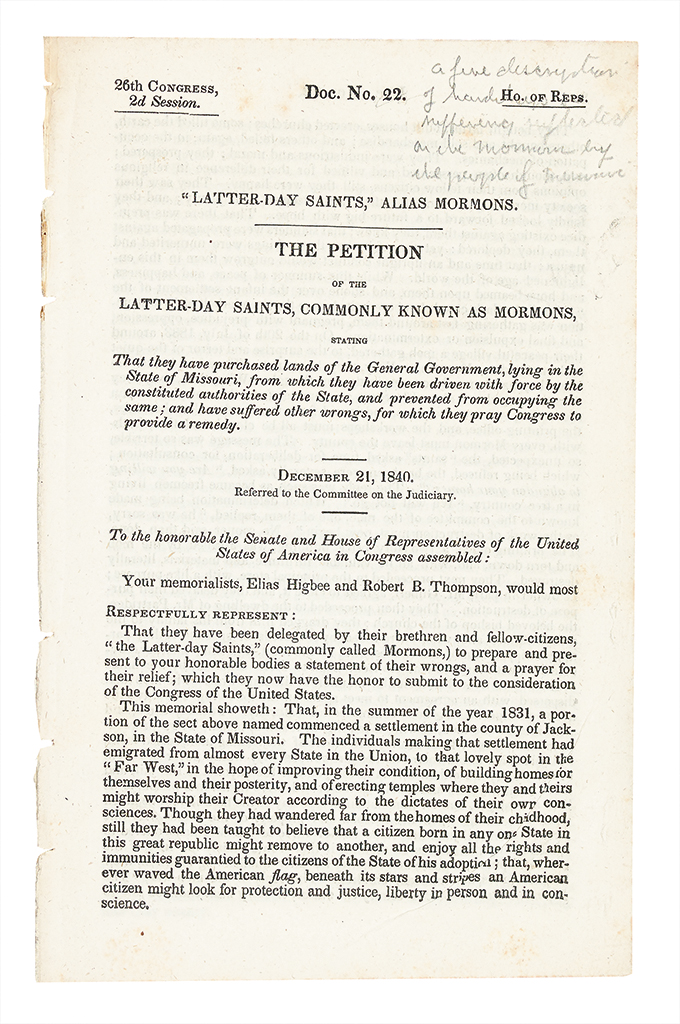 Appraisal: MORMONS Higbee Elias and Robert B Thompson Latter-Day Saints alias