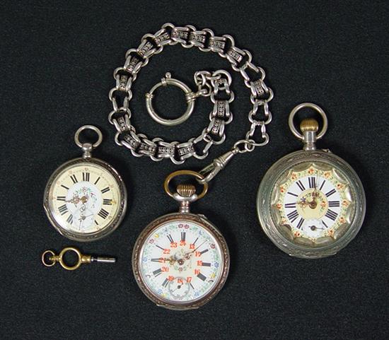 Appraisal: Three Pocket Watches Circa 's Three porcelain-faced pocket watches with