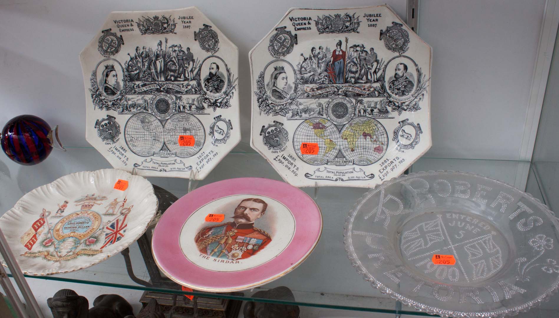 Appraisal: Five English commemorative china and glass plates Condition Wear craquelure