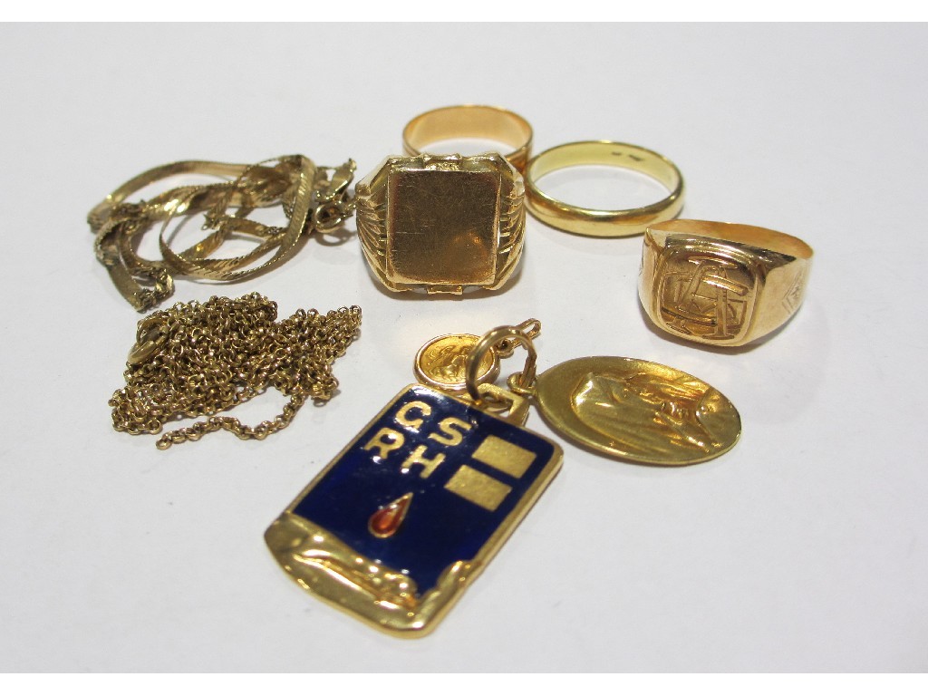 Appraisal: Lot comprising ct gold to include neckchain religious pendant and