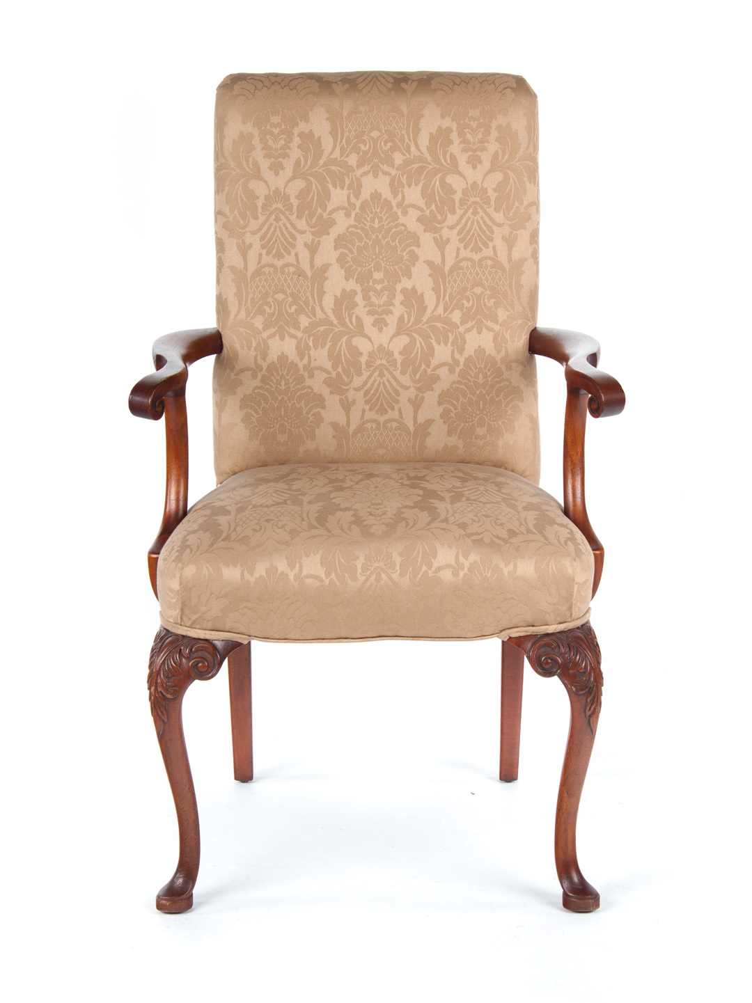 Appraisal: Queen Anne style walnut armchair upholstered panel back and seat