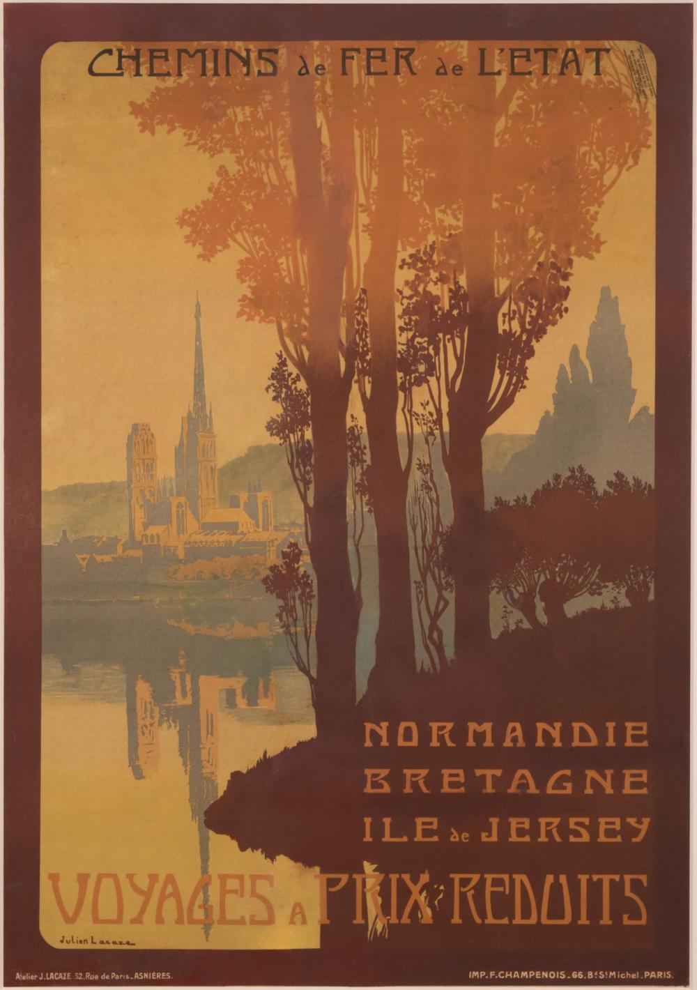 Appraisal: VINTAGE POSTER JULIEN LACAZE France - lithograph Chemins de Fer