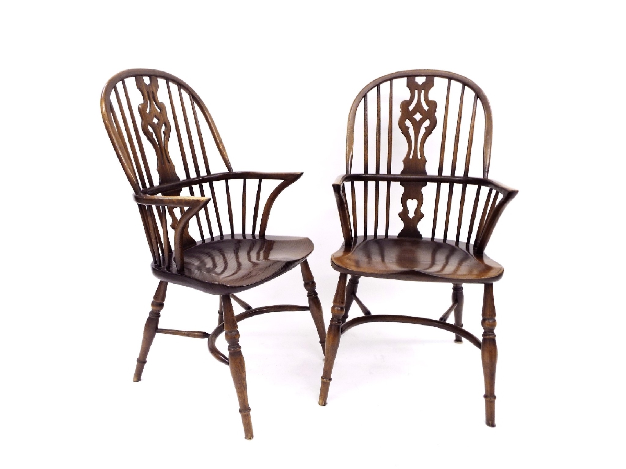 Appraisal: Good pair of antique style Windsor stick back carver chairs