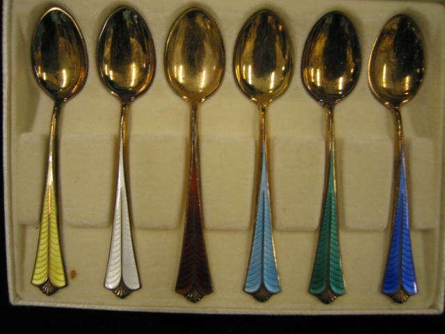 Appraisal: Set of David Andersen Enameled Sterling Demitasse Spoons gold wash