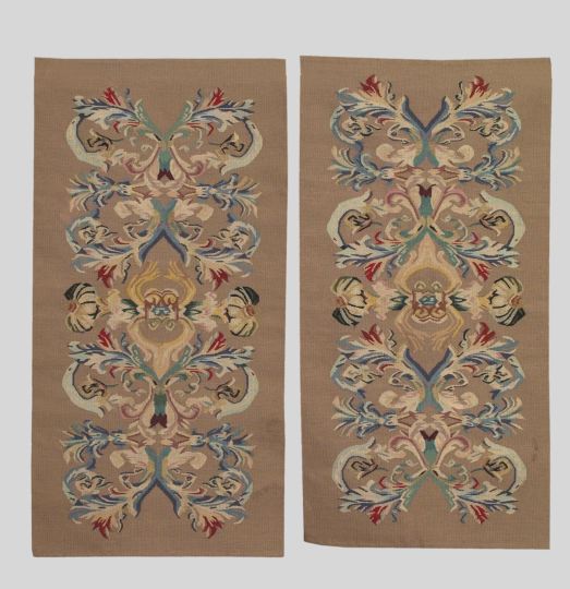 Appraisal: Pair of Narrow Gros-Point Needlework Rugs of stone ground with