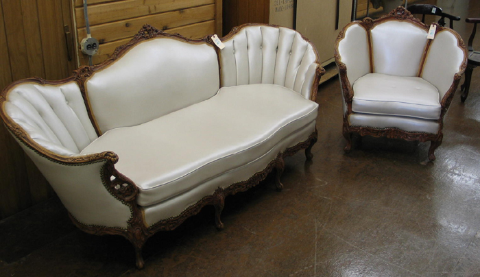 Appraisal: LOUIS XV STYLE SOFA AND ARMCHAIR SET American mid th