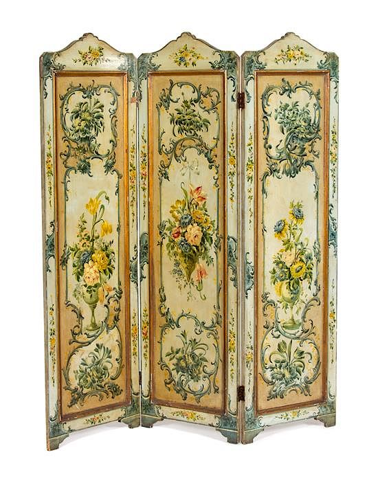 Appraisal: A Continental Painted Three-Panel Floor Screen Height x width of