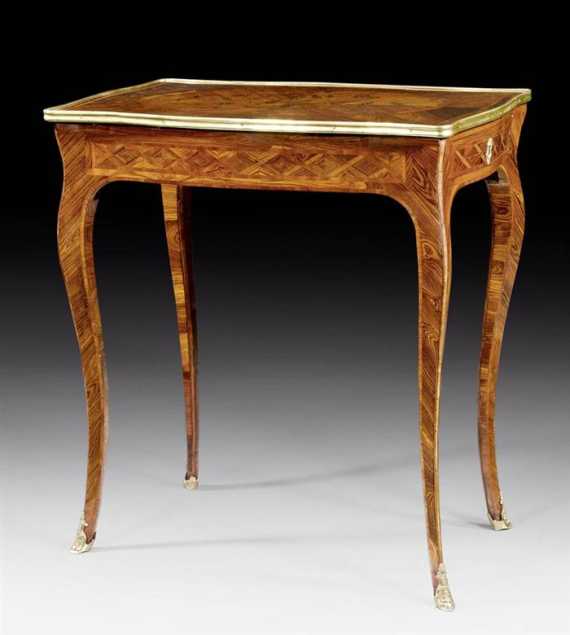 Appraisal: WORK TABLE WITH FLORAL MARQUETRY known as a table crire