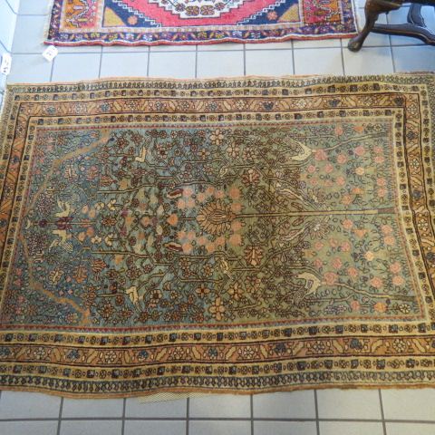 Appraisal: Qum Persian Handmade Rug antique elaborate flowering trees birds soft