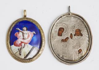 Appraisal: Two Russian Silver Pendants late th c one an icon