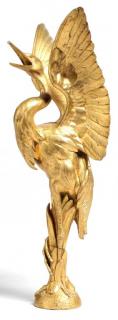 Appraisal: Vintage Gilt Copper Standing Crane Hood Ornament Probably unofficial the