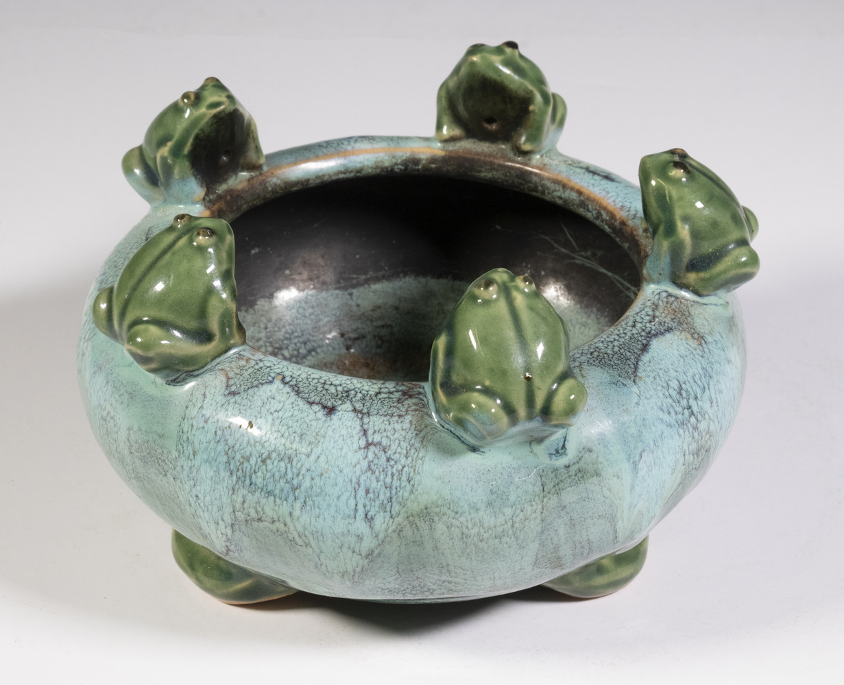 Appraisal: ART POTTERY PLANTER WITH FROGS Vintage Footed Planter with glossy