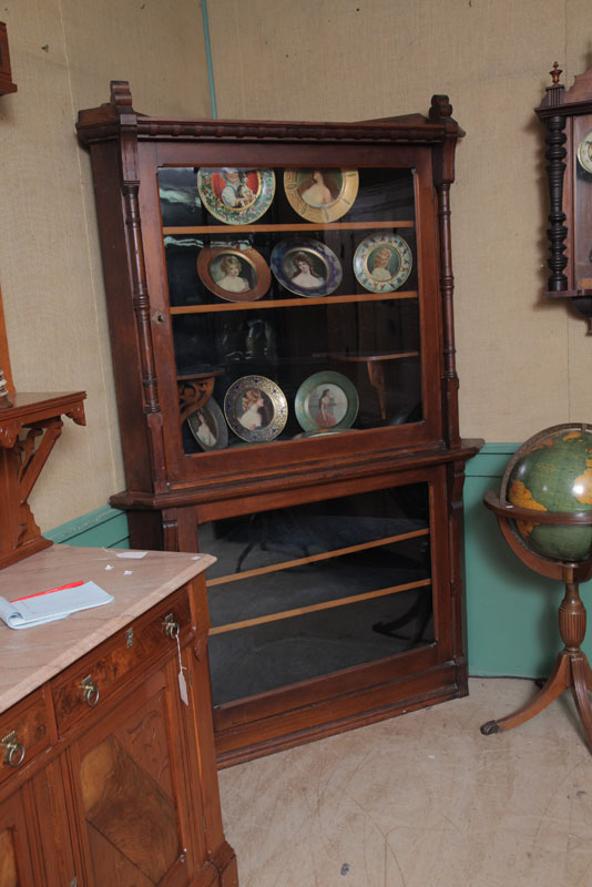 Appraisal: TWO PIECE CORNER CUPBOARD Mahogany with dentil carved cornice over