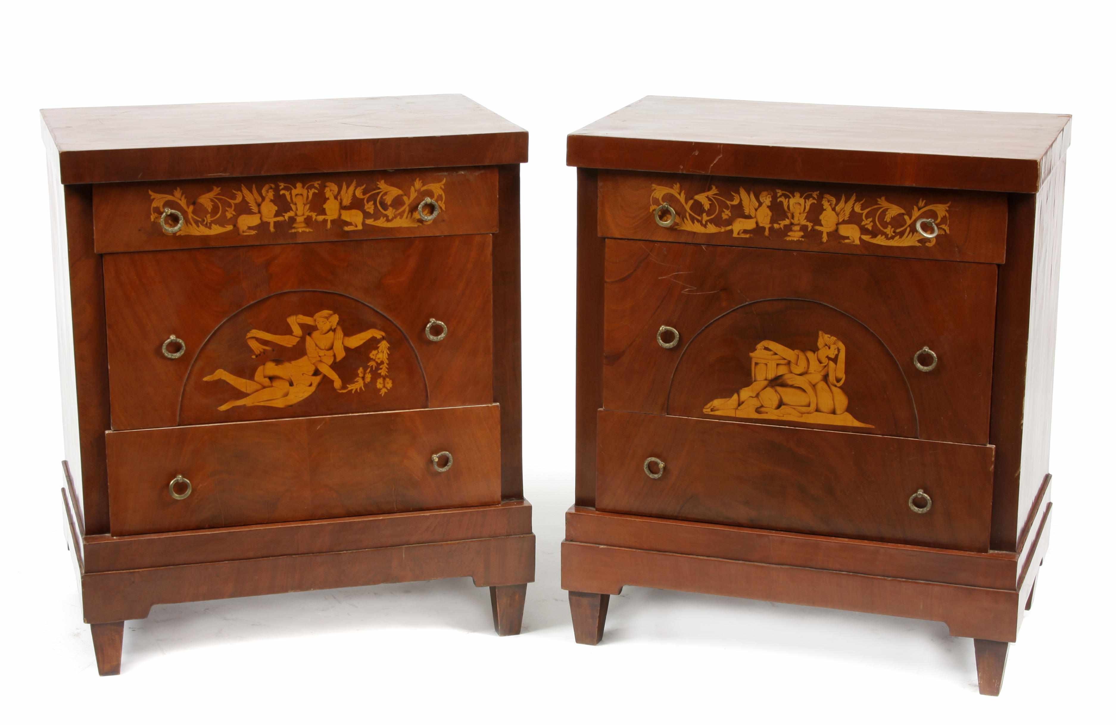 Appraisal: A pair of Neoclassical style inlaid commodes height in width