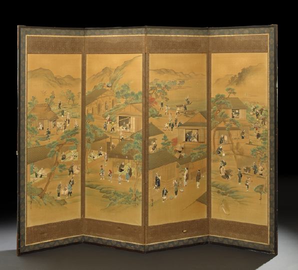 Appraisal: Rare and Unusual Japanese Four-Panel Byobu Floor Screen th century