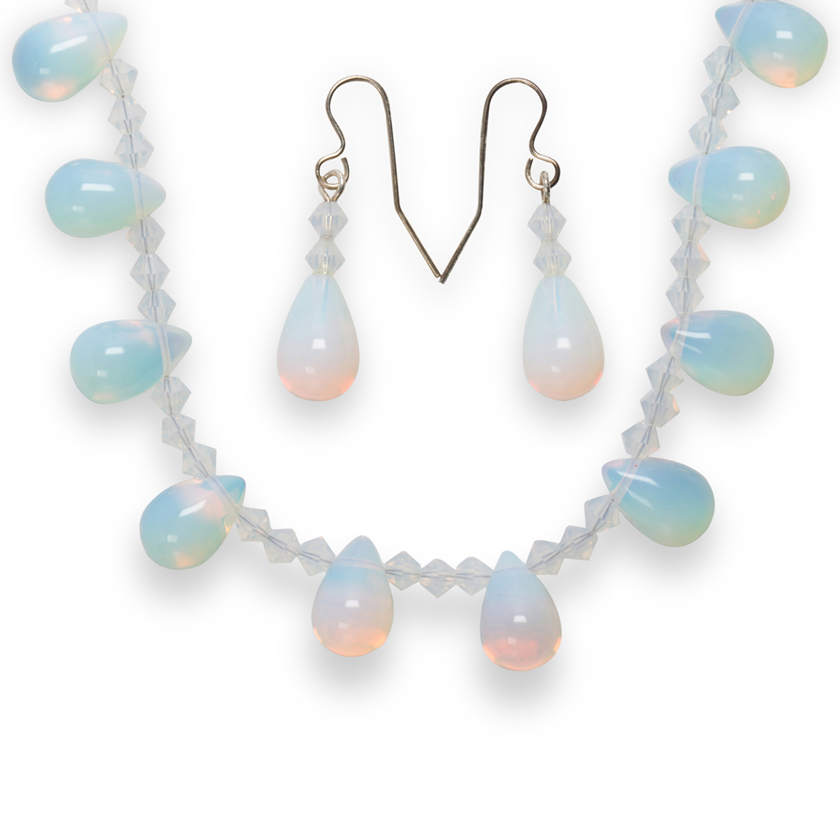 Appraisal: A PAIR OF OPALITE AND STERLING SILVER EARRINGS AND NECKLACE