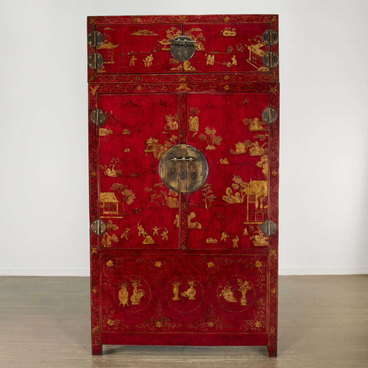 Appraisal: CHINESE GILT RED LACQUER COMPOUND CABINET th th c and