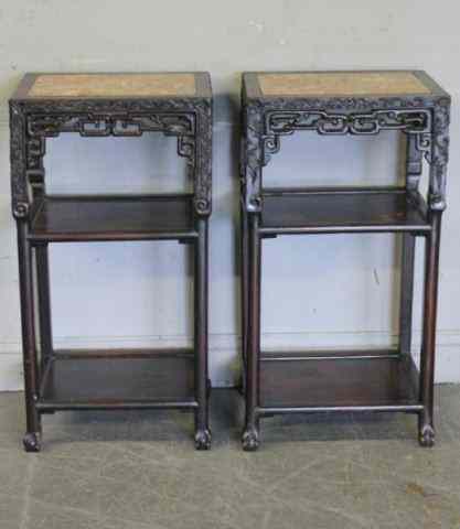 Appraisal: Pair of Asian Marble Top End Tables From a Larchmont