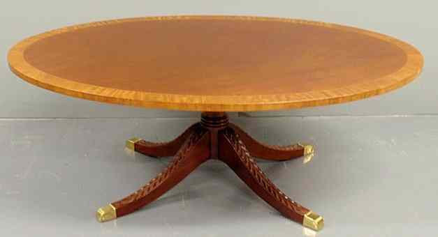 Appraisal: Inlaid mahogany oval Duncan Phyfe style coffee table by Kindel