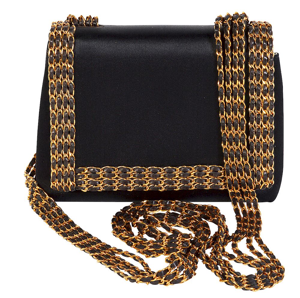 Appraisal: CHANEL Silk Cross Body Black Evening Bag Chanel black evening