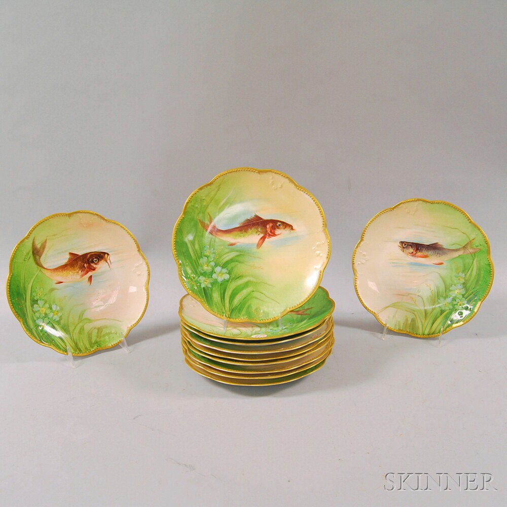 Appraisal: Set of Eleven Limoges Porcelain Fish Plates with gilt and