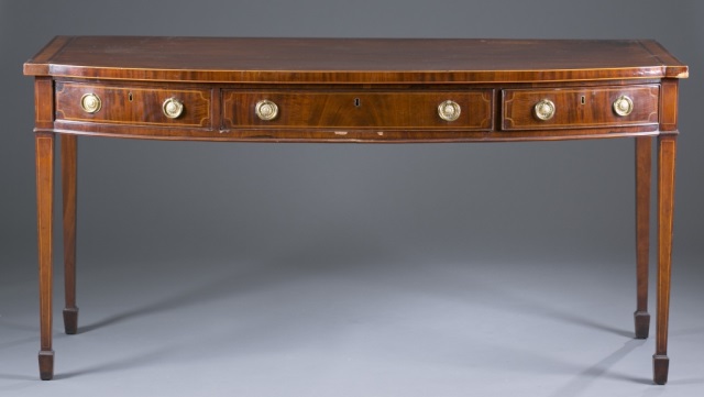 Appraisal: th c English Hepplewhite Bowfront Console Table Mahogany with oak