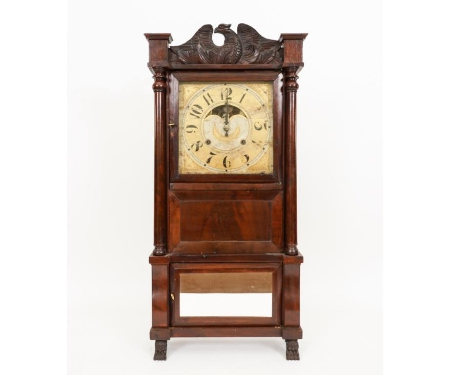 Appraisal: Empire mahogany triple decker clock with eight day works circa