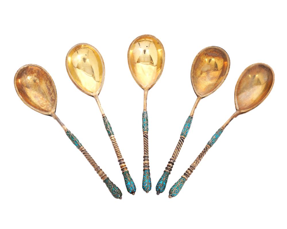 Appraisal: GUSTAV KLINGERT SILVER RUSSIAN SPOONS Gustav Klingert Russian Silver cloisonn