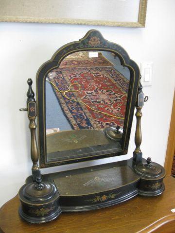 Appraisal: Deco Vanity Mirror Dresser Stand compartments below the mirror floral