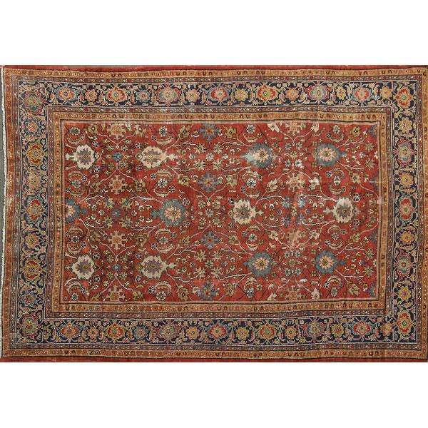 Appraisal: HERIZ ORIENTAL RUG Geometric design on red ground mid th