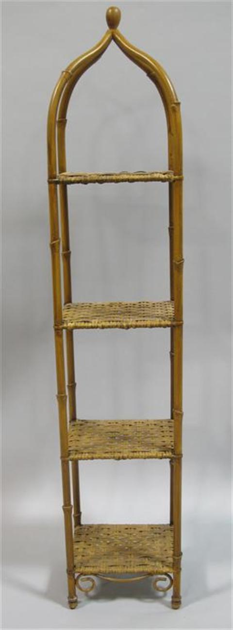 Appraisal: SMALL FAUX BAMBOO ETAGERE th century the faux bamboo supports