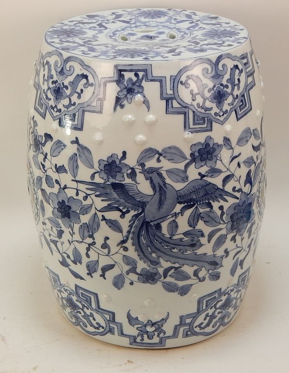 Appraisal: Chinese Blue White Porcelain Floral Garden Seat China th Century