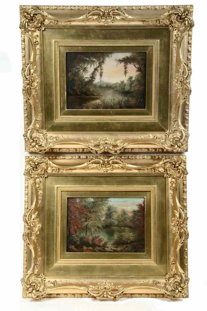 Appraisal: PAIR OOP - Tropical Landscapes signed 'Crocker' and dated in