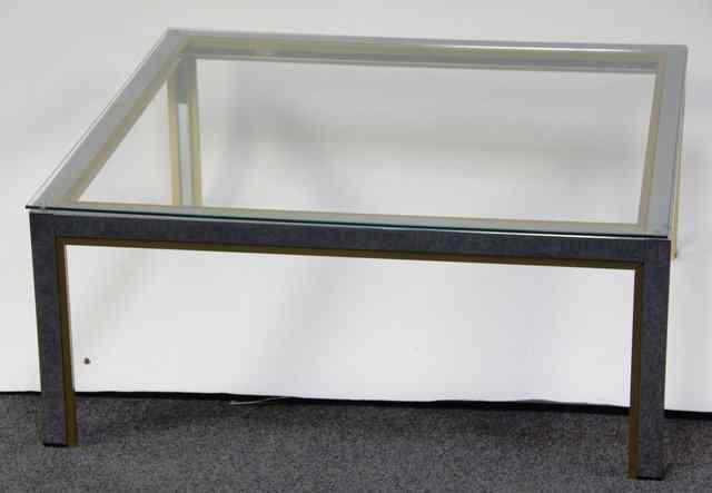 Appraisal: A square glass topped coffee table with chrome and gilt