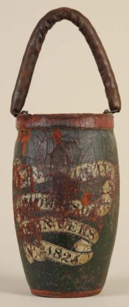 Appraisal: American Leather Fire Bucket Description With four white scrolls on