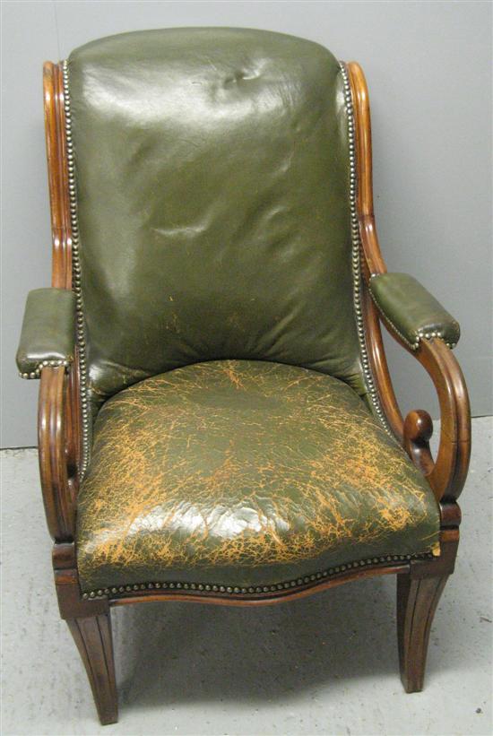 Appraisal: Early Victorian mahogany open arm chair with scroll arms and