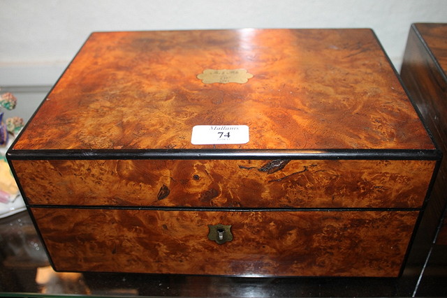 Appraisal: A VICTORIAN BURR WALNUT JEWELLERY BOX with original interior with