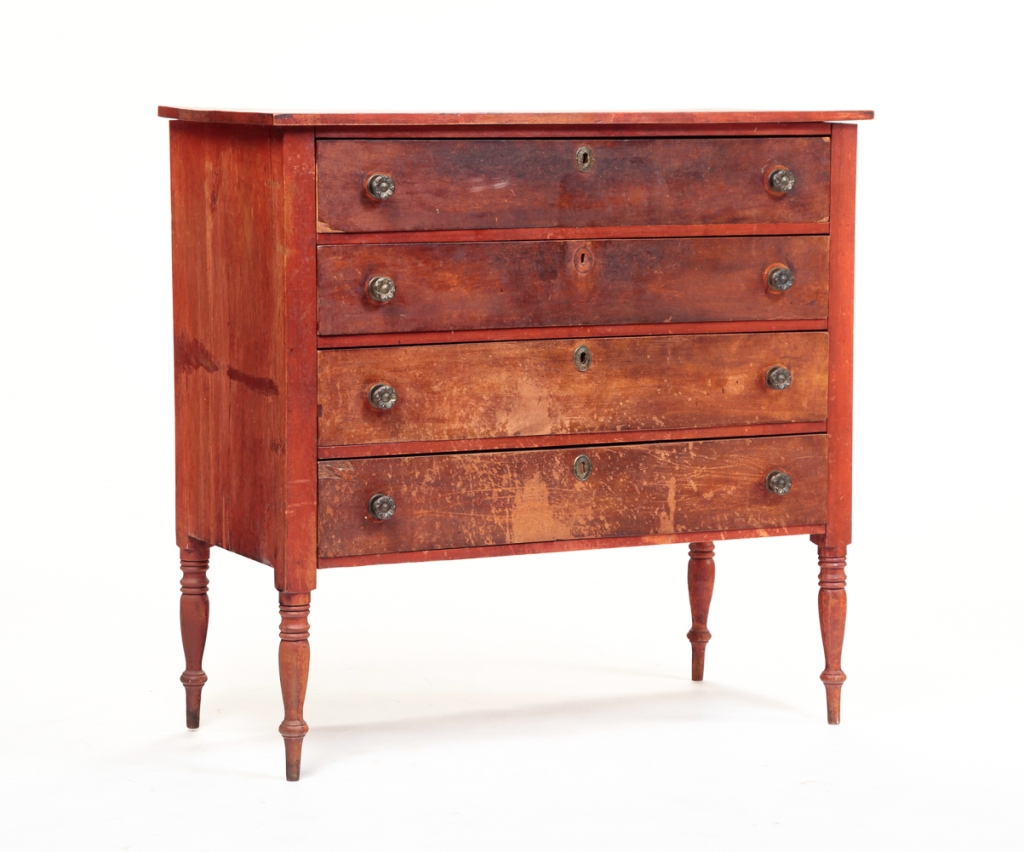 Appraisal: AMERICAN SHERATON CHEST Second quarter th century mixed woods including