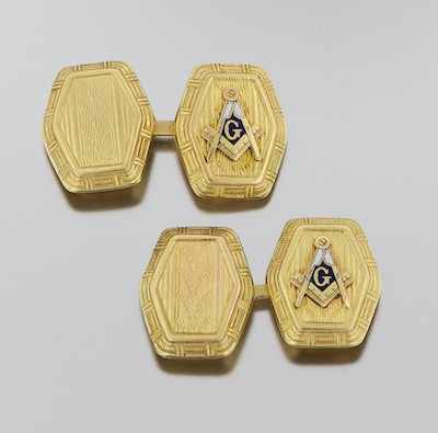 Appraisal: A Pair of Masonic Design Cufflinks k yellow gold cufflinks