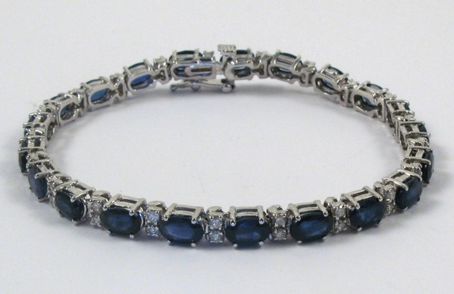 Appraisal: SAPPHIRE DIAMOND AND WHITE GOLD BRACELET k white gold and