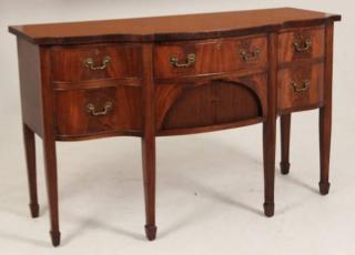 Appraisal: ENGLISH HEPPLEWHITE MAHOGANY SERPENTINE SIDEBOARD WITH TAMBOUR FRONT ST PART