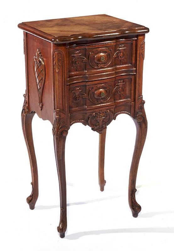 Appraisal: French style walnut night stand French style walnut ornately carved